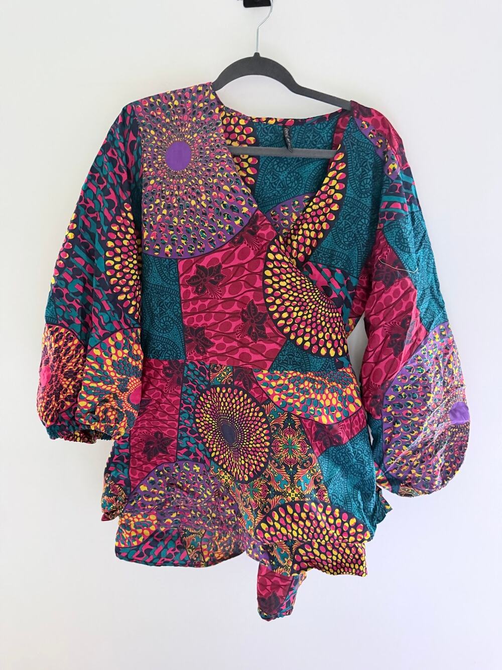 Look at Me Vibrant Ankara-Style African Patchwork Multicolored Blouse-Size XL